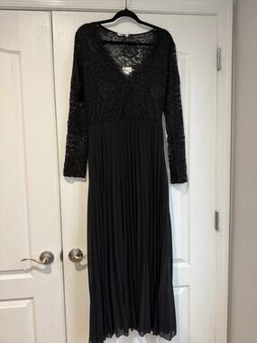 NWT Talia Benson Maxi Dress Sheer Lace Top Pleated Bottom XL Italy Whimsygoth
